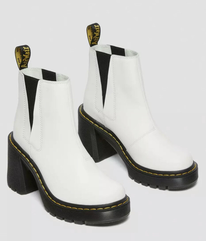 Dr. Martens Spence White Leather Flared Heel Platform Dr. Martens Spence White Leather Flared Heel Platform