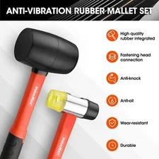 ValueMax Rubber Mallet 16oz Rubber Mallet Hammer & 35mm Double-Faced Soft Hammer