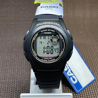 Casio F-200W-9A Youth Series Dual Time Digital Black Resin Alarm Stoppuhr Uhr