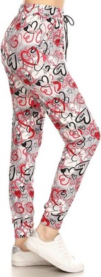 Leggings Depot Women's Jogger Track High Waist Pants Hearts Womens Cuff