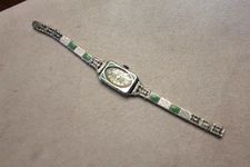 Antique Elgin 14K GF Lady's Wristwatch w/Filigree & Green Enamel Accents - 23.7G