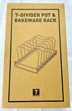 7 Dividers Pot & Bakeware Rack Adjustable Rust Resistant Iron Black Organizer