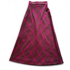 Vintage 60  s 70  s Pink, Burgandy  Orange Plaid Handmade Maxi Skirt S 26  