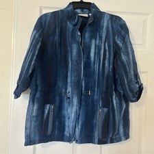 Chico's Women's Abstract Blue Linen Utility Jacket Lightweight Size 2