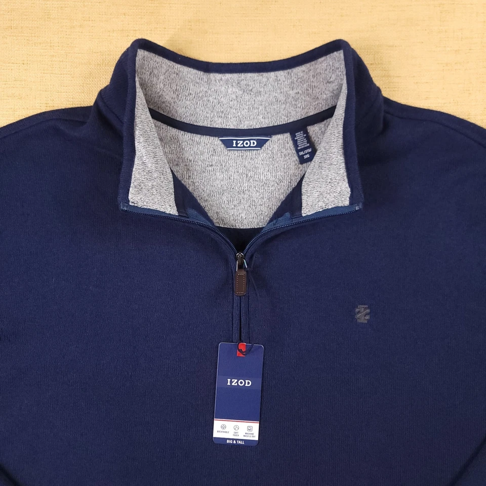 NWT IZOD Men's Advantage Big & Tall 3XL Quarter-Zip Fleece Sweater Navy Blue - Image 2 of 4
