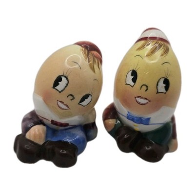 Vintage MCM Humpty Dumpty Anthropomorphic Salt Pepper Shakers Eggs Miyao Japan