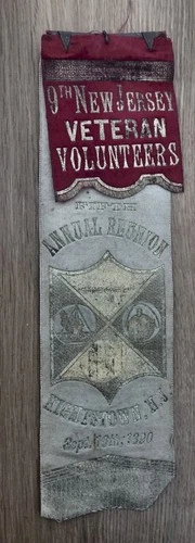 1890 GAR 9th N.J. Vet. Vol. Ribbon Fifth Annual Reunion in Hightstown New Jersey
