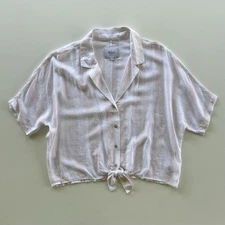 Rails Marley Lotus Top Pink White Stripe Front Tie Coastal Linen Women’s Medium