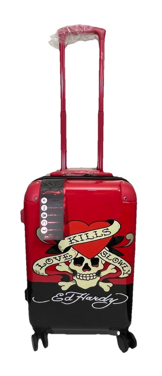Ed Hardy Carry On Bag Suitcase Luggage Love Kills Slowly Black Red