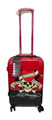 Ed Hardy Carry On Bag Suitcase Luggage Love Kills Slowly Black Red