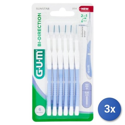 3X Gum Interdental Brushes 6 Pieces Bi-Direction 0.6 Mm