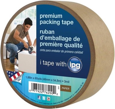 IPG 9341 Kraft Paper Flatback Premium Packing Tape, 1.88'' 1.88 x 60 yd, Brown 
