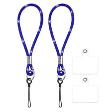 2Pcs Bling Wristlet Keychain Full Rhinestone Phone Lanyard Dark Blue