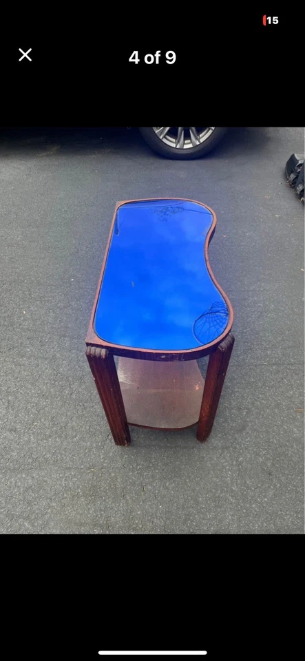 Vintage 1920s Cobalt Blue Glass Tables- Prohibition Era Art Deco Side Table - Image 4 of 4