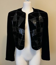 Vintage Brett Harrison Size 10 Black Velvet Sequin Cropped Jacket