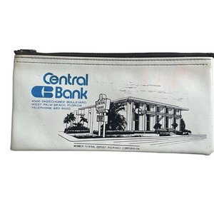 Vtg Money Bag from Central Bank West Palm Beach Florida White Blue 10.5”