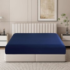 100 Egyptian Cotton Fitted Sheet King 600 Thread Count 8-16 Inch Deep Navy