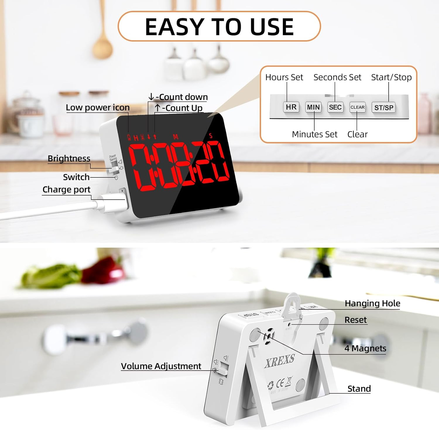 Timer Cucina Digitale per Bambini e Studio - Ricarica USB-C - 4