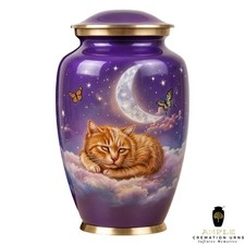 Purple Cat Cremation Urn   Pet Memorial Urn with Moon  Stars Design 10 inch