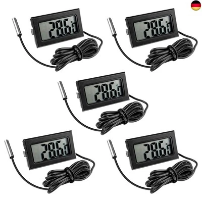 GVOLATEE 5 Stück Aquarium Digital Thermometer mit Fühler, Temperatursensor Wasserdicht m