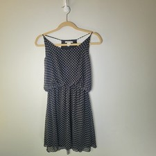 Vintage Amber Blue Polker Dot Dress Size Medium 100% Polyester Sleeveless Midi