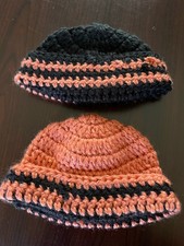 Unisex Newborn Knitted Caps Beanies set of 2 orange and black hand made NEW