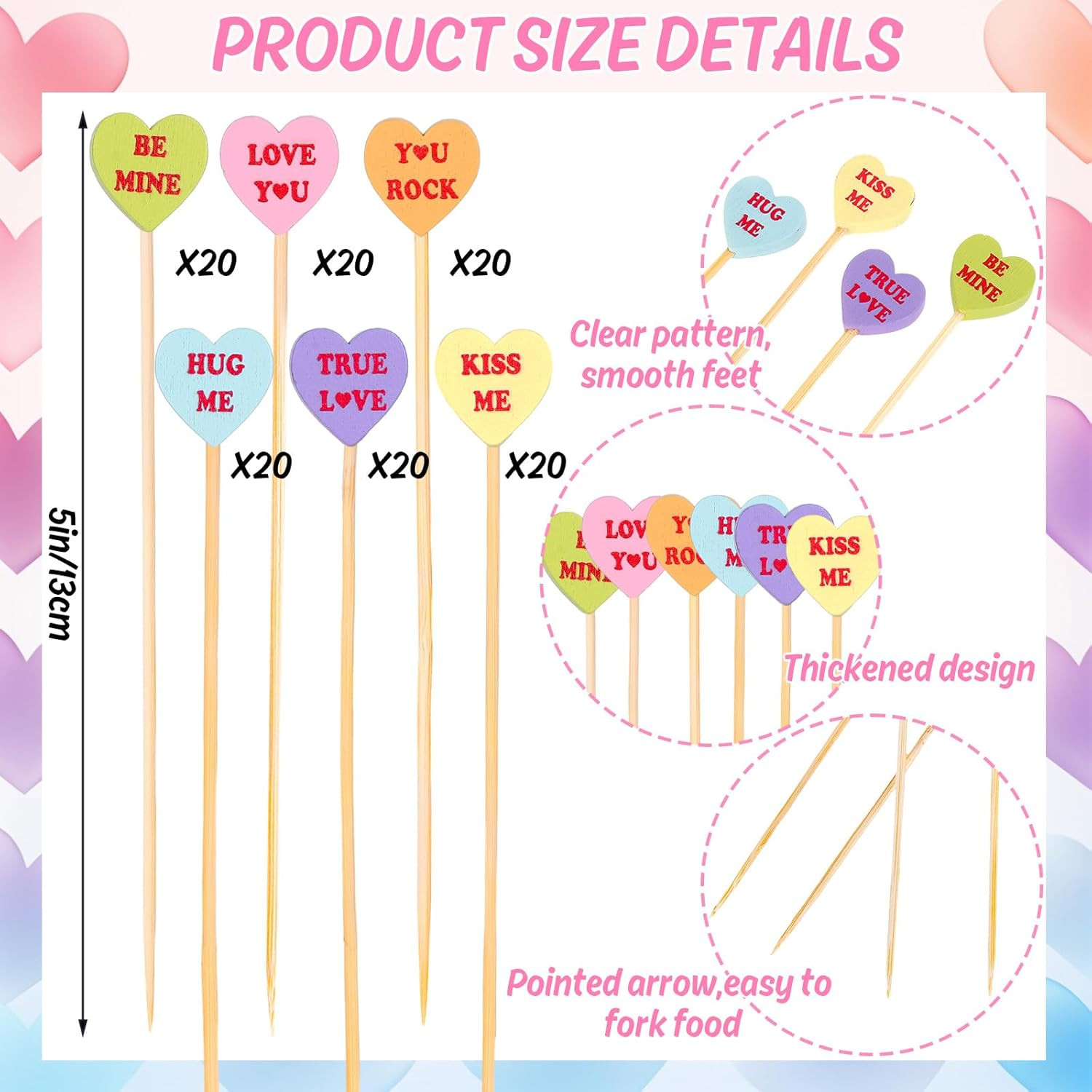 120Pcs Valentine'S Day Disposable Cocktail Picks 6 Styles Conversation Heart Sha thumbnail 2