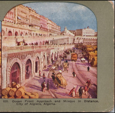 Algeria, Ocean Front Approach & Mosque in Distance, Algiers--Stereoview #LA87