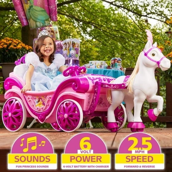 Disney Princesa Real Caballo y Carruaje Alimentado por Batería 6 Voltios Niños Juguete de Paseo Foto 4 de 4