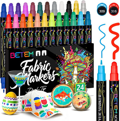 24 Colors Dual Tip Acrylic Paint Markers, Fabric Decorating Kits Premium Water-B