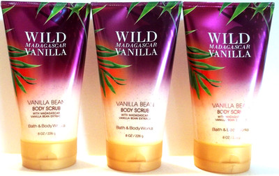 Bath Body Works WILD MADAGASCAR VANILLA Vanilla Bean Body Scrub, 8 oz, NEW x 3