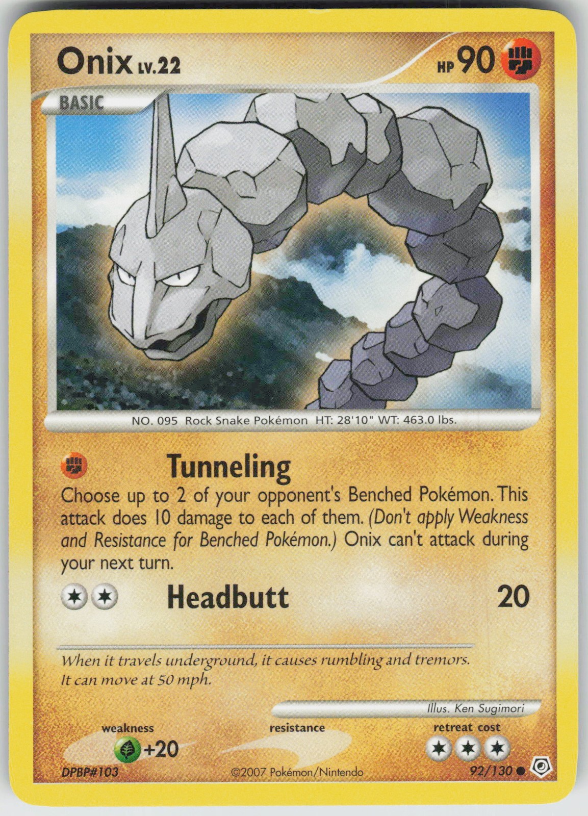 Pokemon Onix 92/130 Diamond and Pearl Common NM