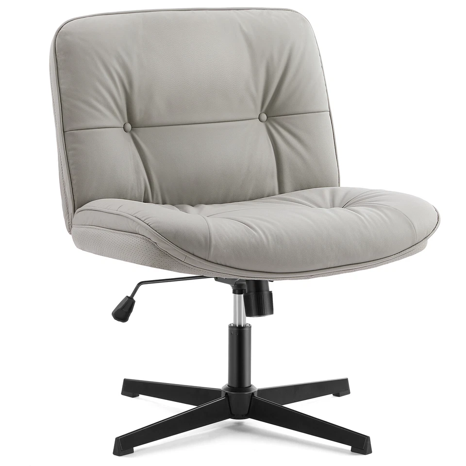 Leather Criss Cross Chair Legged Swivel Vanity Chair Wide Armless Office Chair - Image 2 of 4