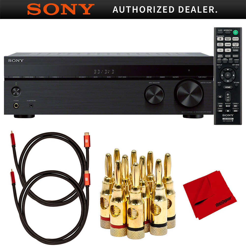 Многоканальный AV-ресивер Sony STRDH590 5.2 с разрешением 4k HDR + комплект кабелей Deco Gear HDMI