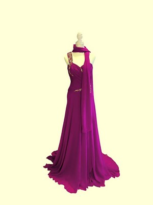 May Queen Violet One Shoulder Embellished Beaded Chiffon Gown Size 8 $239