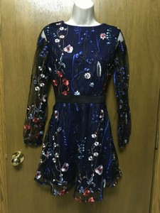 navy floral embroidered dress