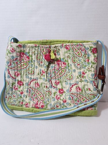 Talbots Green Multi-Colored Paisley Floral Bag Purse Leather Adjusters  - Picture 1 of 11
