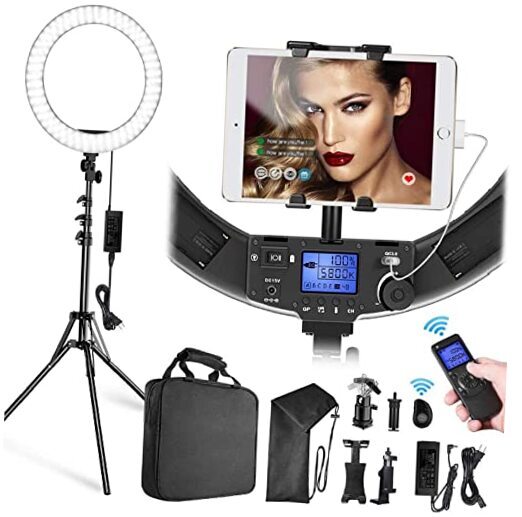 LED Ring Light with Stand and Phone/iPad Holder, 19 Inch 60W Bicolor 3000K-image