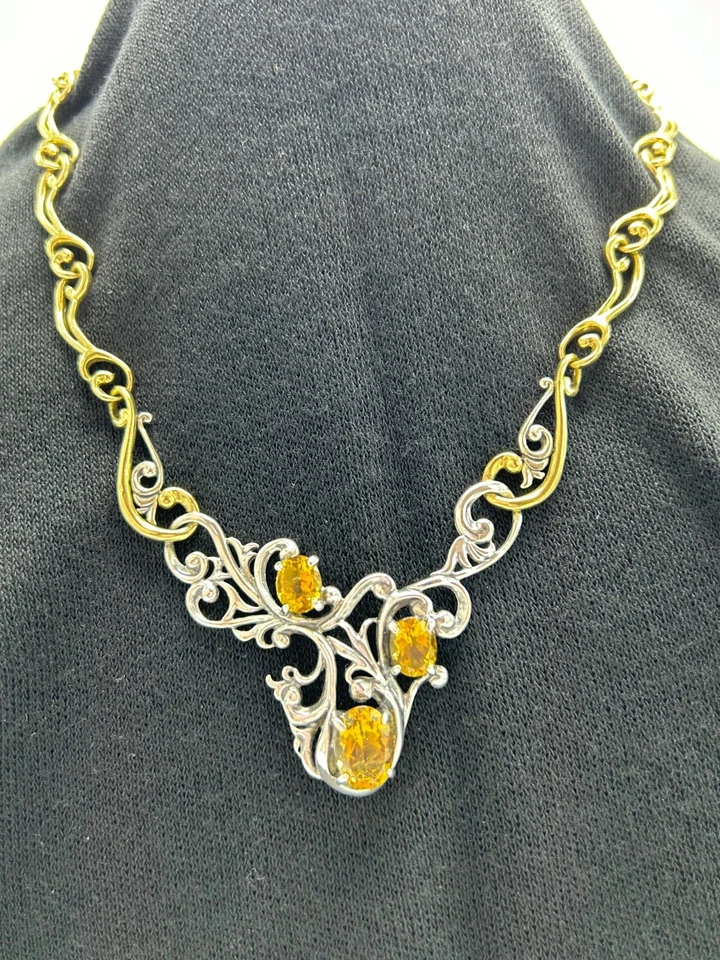 Colar Carolyn Pollack Vintage Prata Esterlina e Latão 8 CWT Citrino 19" - Imagem 2 de 4