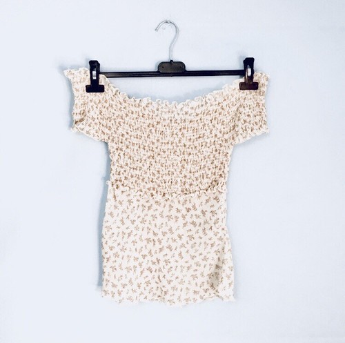 ZARA TOP SPALLE SCOPERTE FLOREALE BIANCO PANNA ARRICCIATO INTIMISSIMI  BERSHKA | eBay