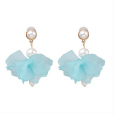 Blue Pearl Flower Statement Dangle Earrings