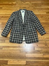 Vintage Lizwear Liz Claiborne Womens Blazer Jacket Sz 8 1 Button Gray Brown Wool