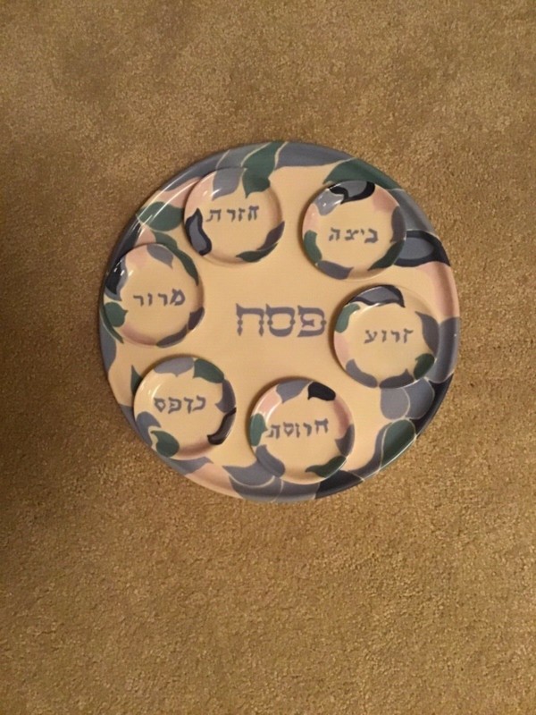 Ceramic Passover Plate Seder Pesach Tray Dish +6 Mini Bowls Judaica Pottery Art 
