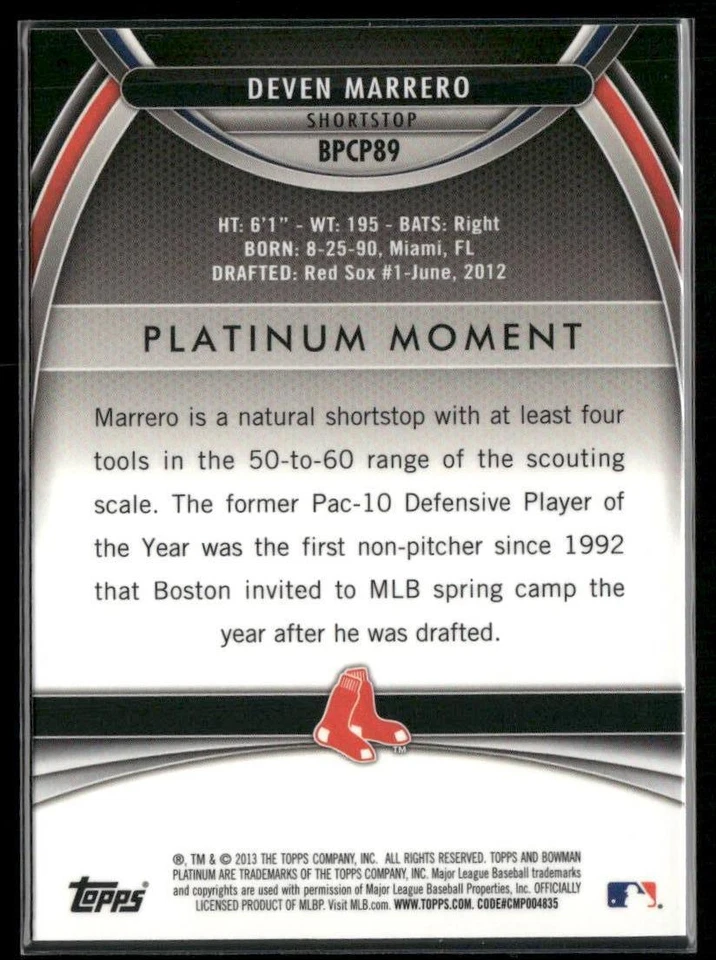 2013 Bowman Platinum #BPCP89 Deven Marrero Chrome Prospects Purple Refractors - Image 2 of 2