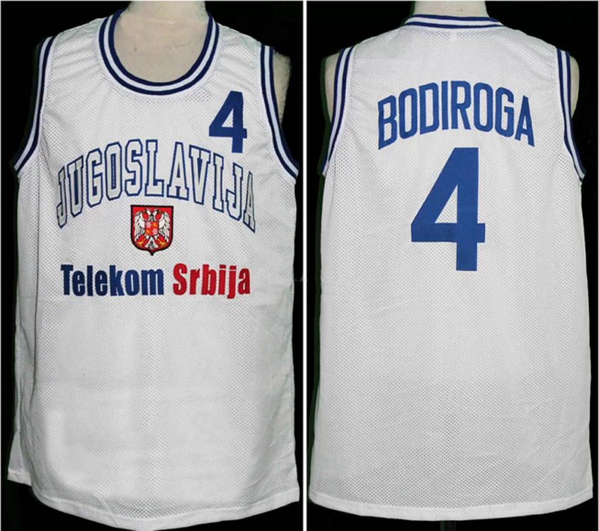 Birdogバスケットボールユニフォーム 4 Bodiroga #4 Team Jugoslavija Yugoslavia Basketball Jersey White