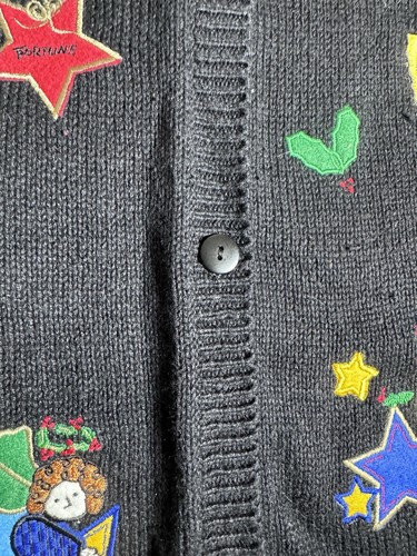 Vintage Quacker Factory BlackChristmas Cardigan 2X Angels Wishes Kitschy Button - Picture 13 of 24