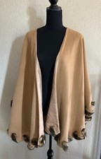 Donna Salyers Fabulous Furs Women s Open Front Camel Cape Faux Fur Wool Cashmere