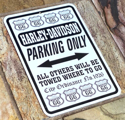 Harley Davidson Parking Only Metal Sign-Route 66-IL MO KS OK-All