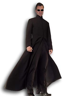 Mens Cybe Man Costume Neo Black Trench, Mens Black Trench Coat Costume