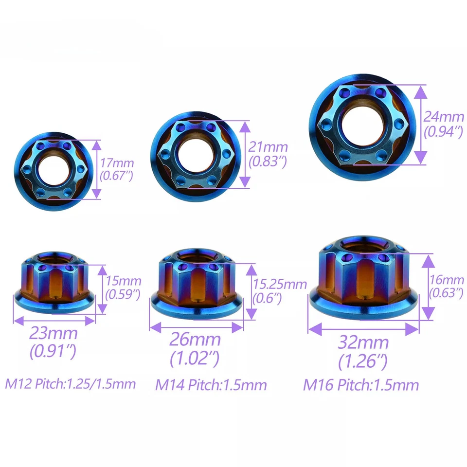 6pcs Titanium Nut M6 M8 M10 M12 M14 M16 Ti Flange Nuts for Motorcycle Rear Axle - Image 3 of 4